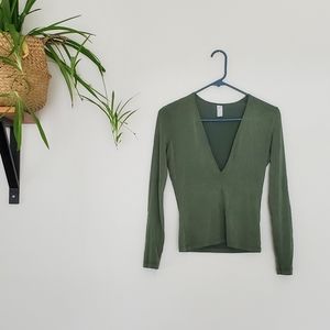 Green V Neck American Apparel Stretchy T Shirt